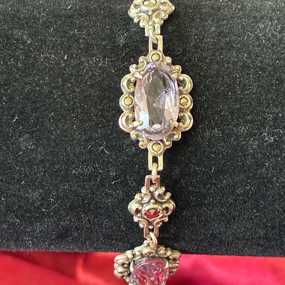 Vintage 925 Sterling Silver Light Natural Amethyst Purple Tennis Bracelet
